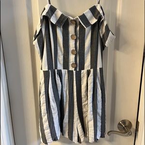 Grey and White strip romper